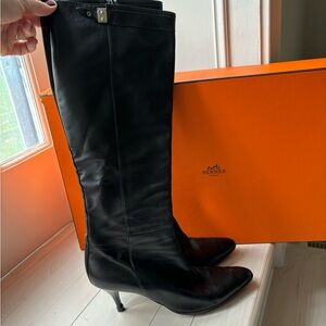 Hermes black zip up boots